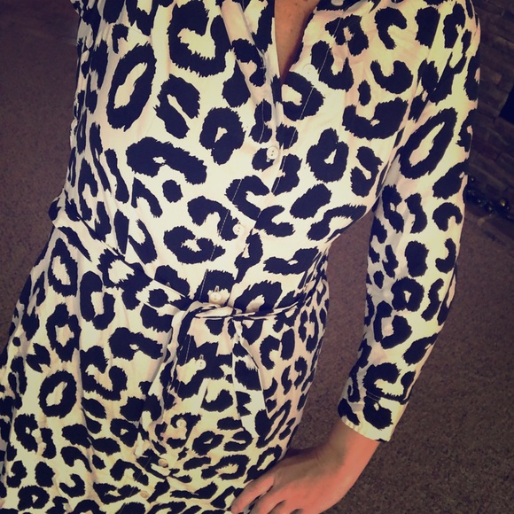 MG Silk Collection Dresses & Skirts - Leopard Black and White Print Silk Shirt Dress